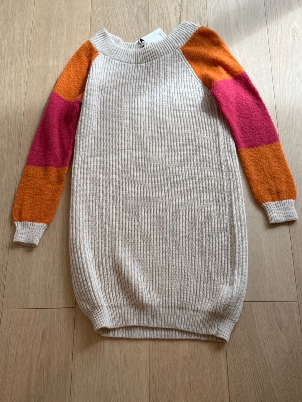 COCOGIO Italy Knit Sweater Dress Alpaca Wool Blend Cream Colorblock Sleeve M - Picture 2 of 6
